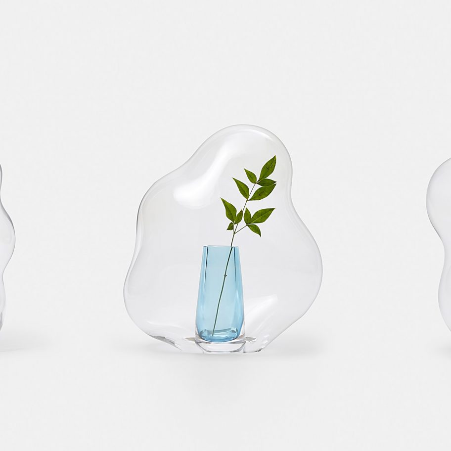 Yuhsien designs glass "flower hoods" informed by bubbles and mochi cake