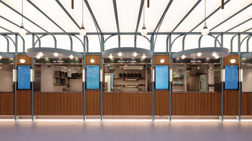 Basehall food hall in Hong Kong designed by Linehouse