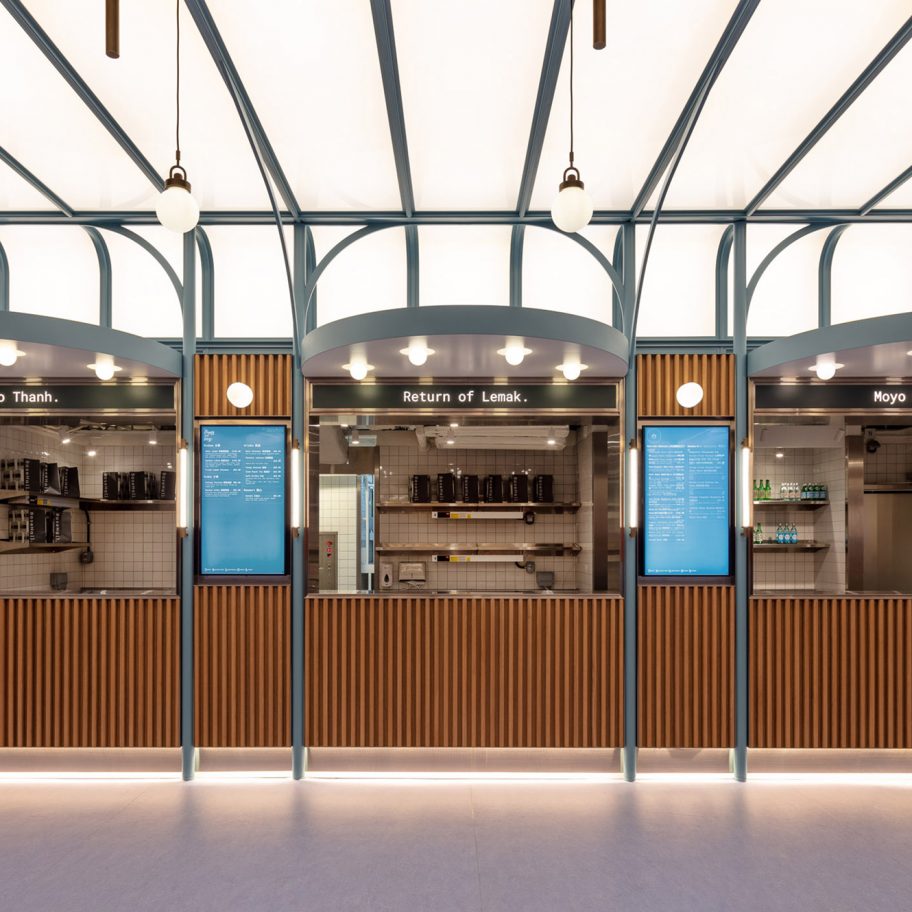 Basehall food hall in Hong Kong designed by Linehouse