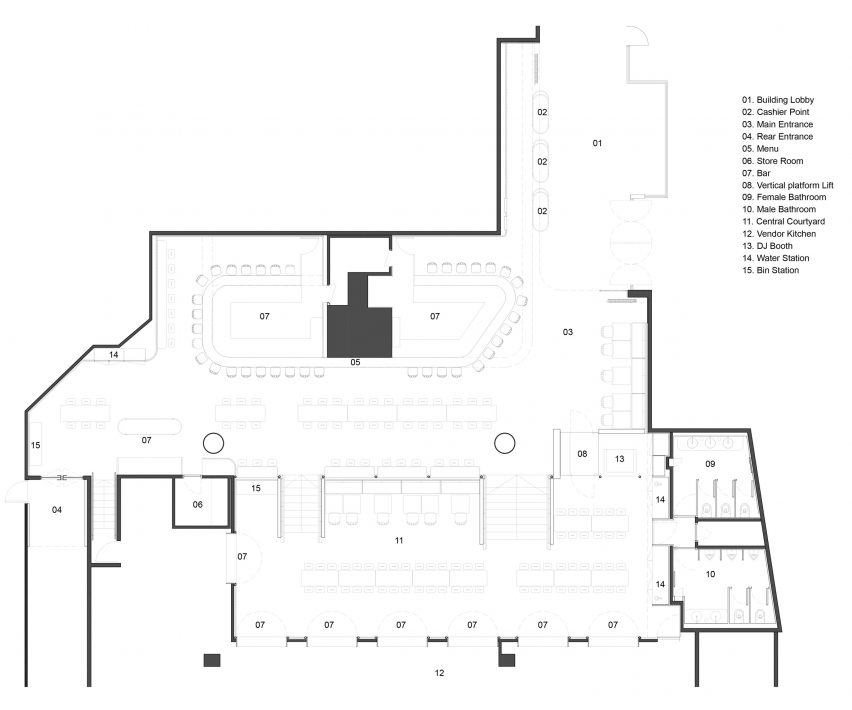 Basehall food hall in Hong Kong designed by Linehouse