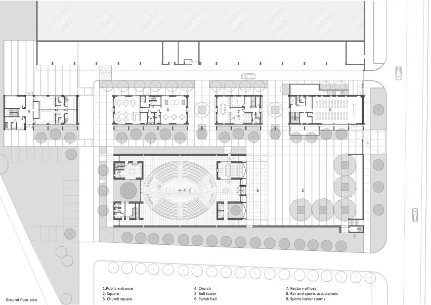 Church and community centre in Castel di Lama by Studio Contini