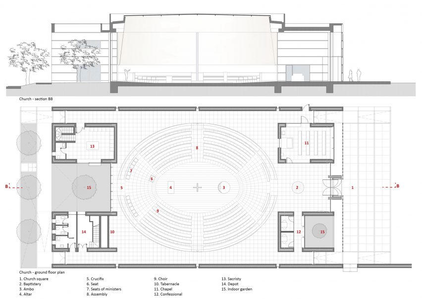 Church and community centre in Castel di Lama by Studio Contini