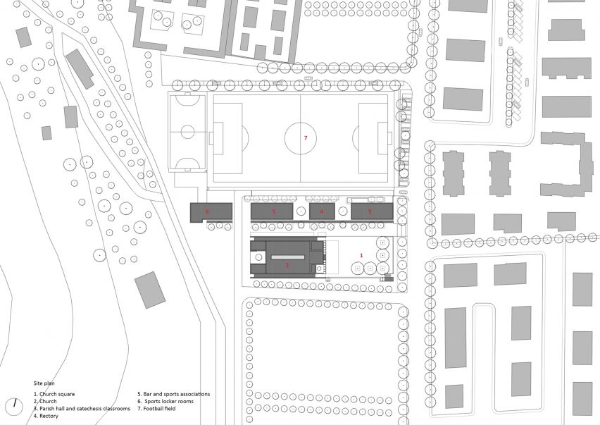 Church and community centre in Castel di Lama by Studio Contini