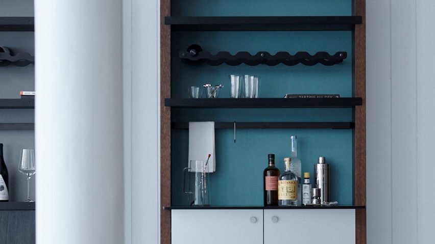 Color Box Bar shelving unit by Henrybuilt