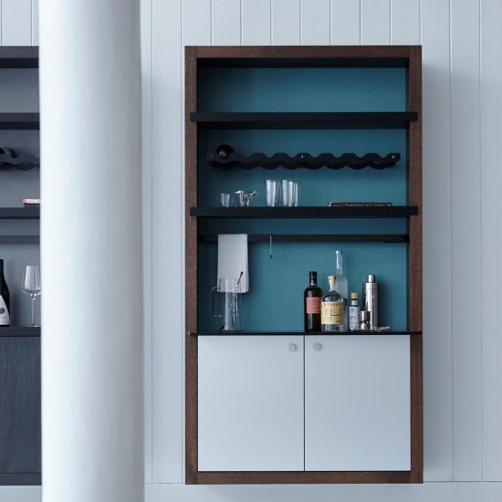 Color Box Bar shelving unit by Henrybuilt