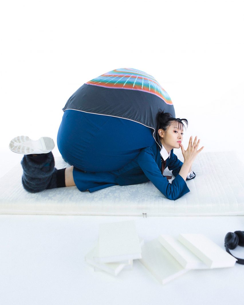 Central Saint Martins graduate Dahee Kim attaches bulbous beanbags to uniform-esque garments