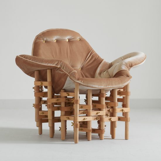 Envisioned Comfort furniture collection pairs velvet seats with wooden frameworks