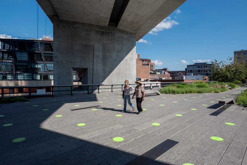 Paula Scher covers High Line in green dots to encourage social distancing