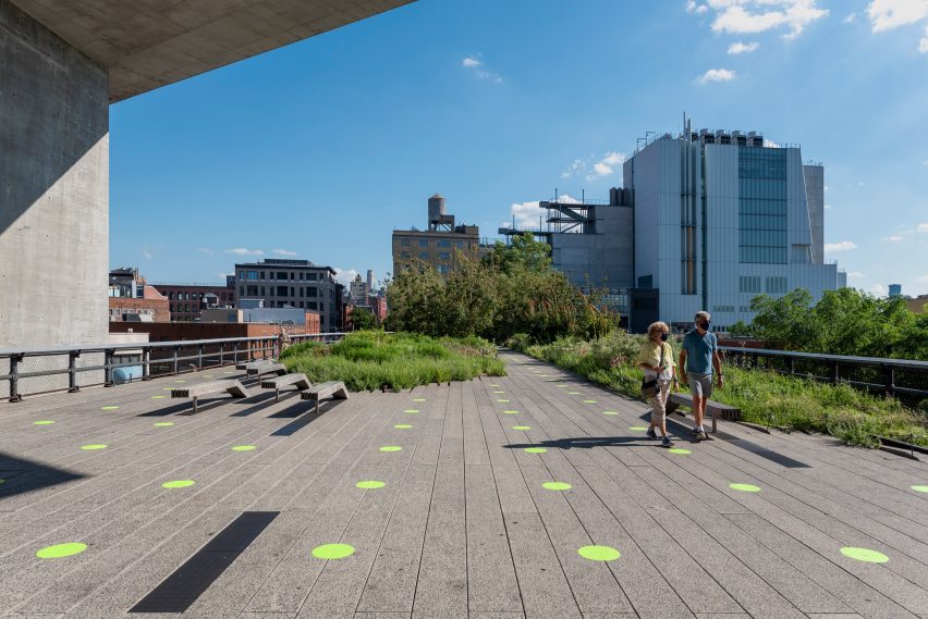 Paula Scher covers High Line in green dots to encourage social distancing