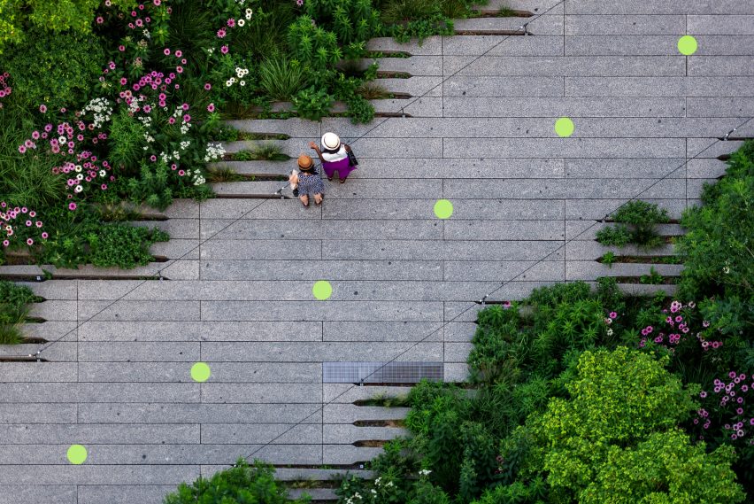 Paula Scher covers High Line in green dots to encourage social distancing