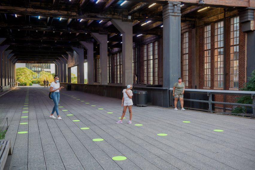 Paula Scher covers High Line in green dots to encourage social distancing