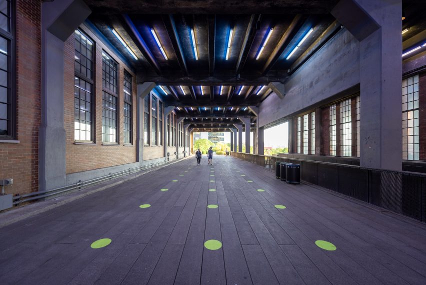 Paula Scher covers High Line in green dots to encourage social distancing