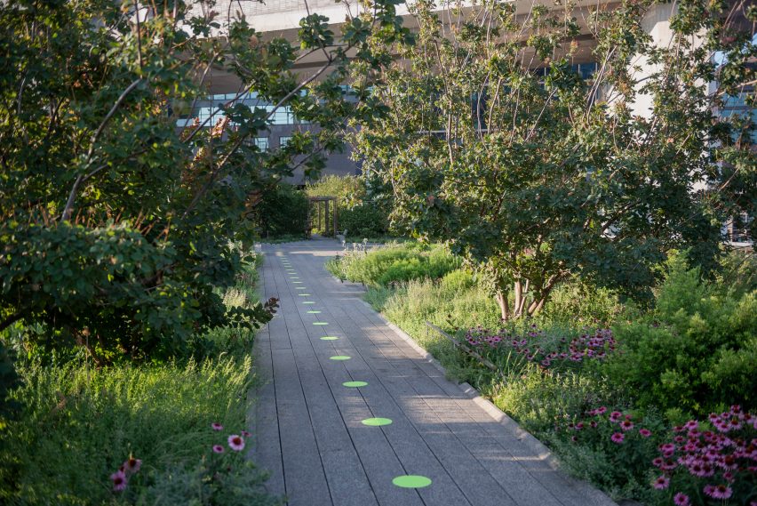 Paula Scher covers High Line in green dots to encourage social distancing