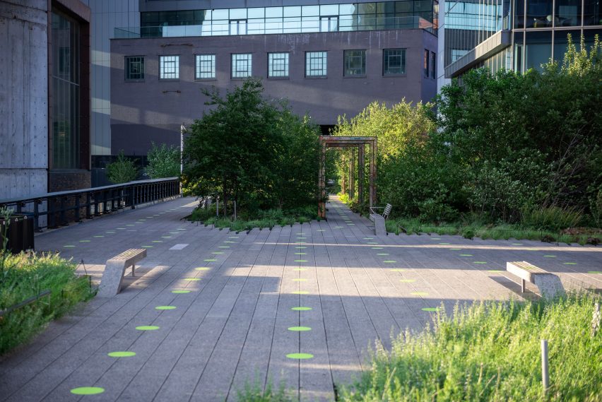 Paula Scher covers High Line in green dots to encourage social distancing