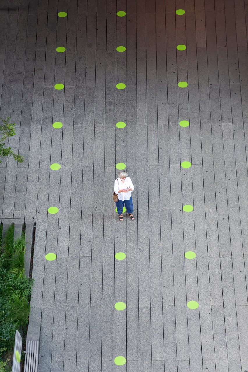 Paula Scher covers High Line in green dots to encourage social distancing