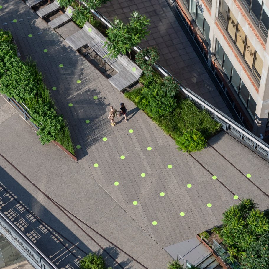 Paula Scher covers High Line in green dots to encourage social distancing
