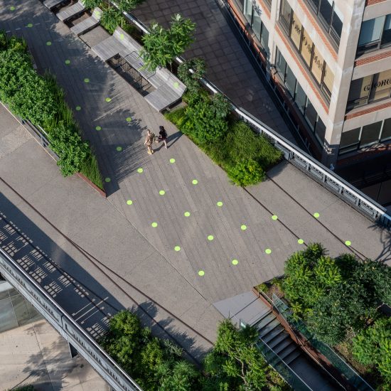 Paula Scher covers High Line in green dots to encourage social distancing