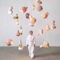 Yuko Nishikawa forms "floating" amorphous lights from shells of clay and paper