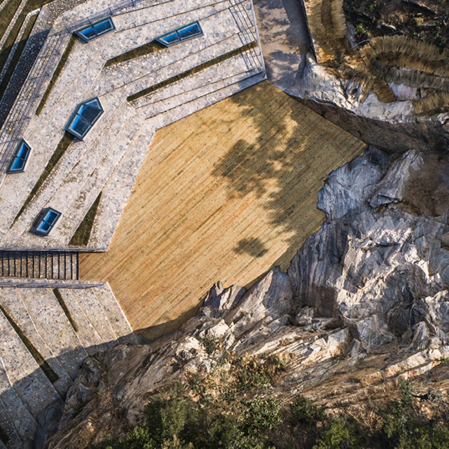 Grandstand set around cliff