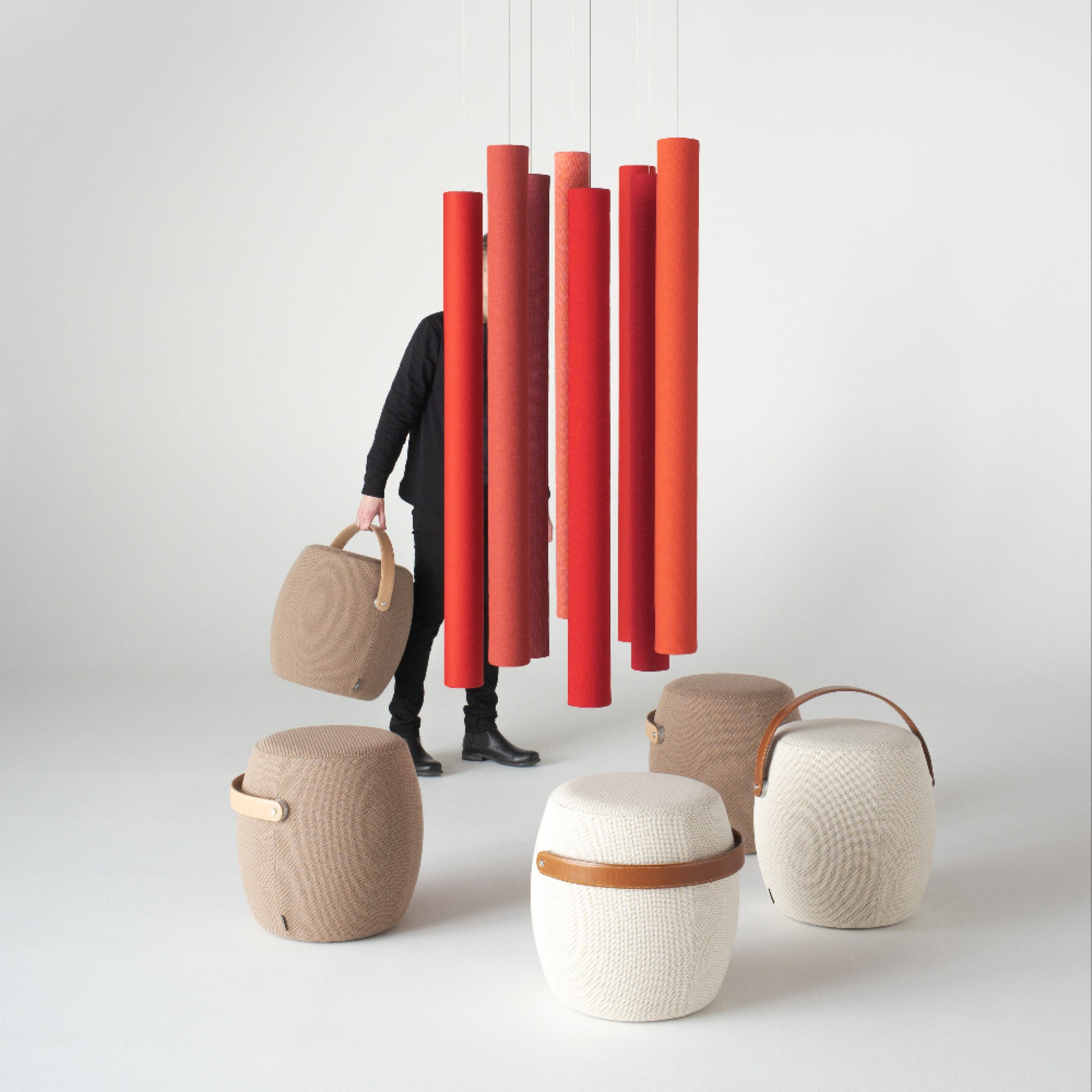 The fabric covers are made entirely from upholstery scraps which are collected during Offecct's upholstery production, resulting in a random palette of colours.