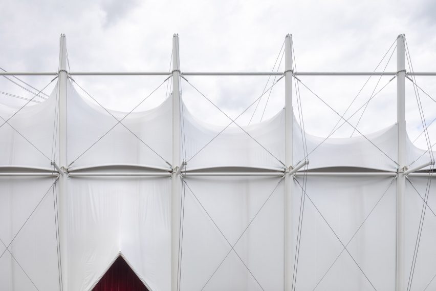 Pop-up cinema informed by a Bedouin tent outside OMA's Garage Museum of Contemporary Art in Moscow by SNKH