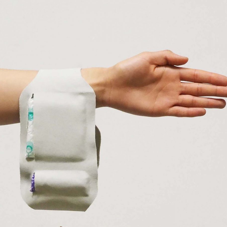 Carrie is a “wearable pocket” for soldiers and police officers to store period products
