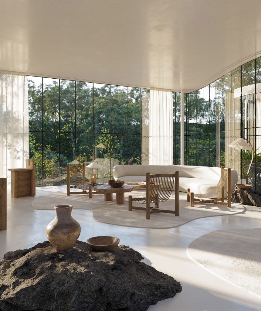 Casa Atibaia renderings designed by Charlotte Taylor and Nicholas Préaud