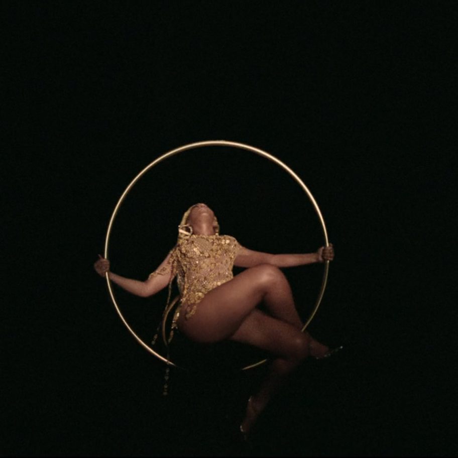 Beyoncé swings from Lee Broom’s Hanging Hoop Chair in Black is King visual album