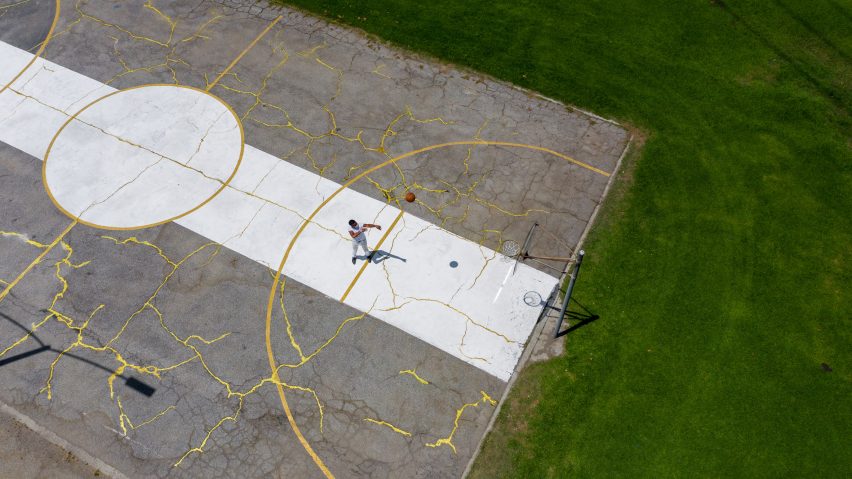 Victor Solomon mends LA basketball court using Japanese art of Kintsugi