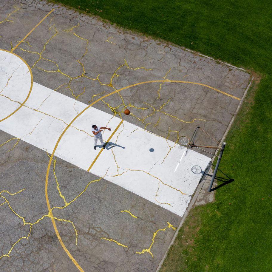 Victor Solomon mends LA basketball court using Japanese art of Kintsugi
