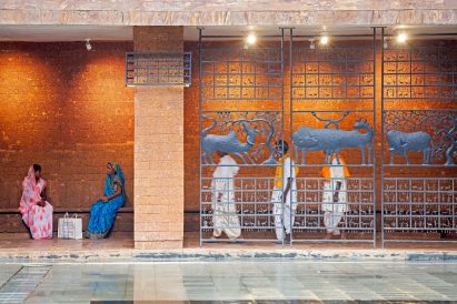 A laterite-brick exterior of an Indian government building