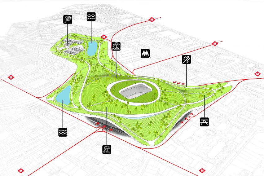 Nou Parc park at Nou Camp stadium in Barcelona by ON-A Architecture