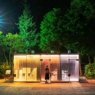 Public toilets in Tokyo's Yoyogi Fukamachi Mini Park and the Haru-No-Ogawa Community Park by Shigeru Ban for the Tokyo Toilet project