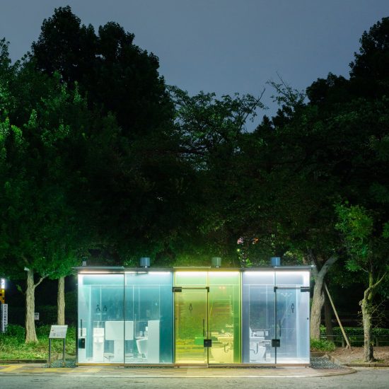 Public toilets in Tokyo's Yoyogi Fukamachi Mini Park and the Haru-No-Ogawa Community Park by Shigeru Ban for the Tokyo Toilet project