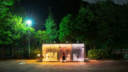 Public toilets in Tokyo's Yoyogi Fukamachi Mini Park and the Haru-No-Ogawa Community Park by Shigeru Ban for the Tokyo Toilet project