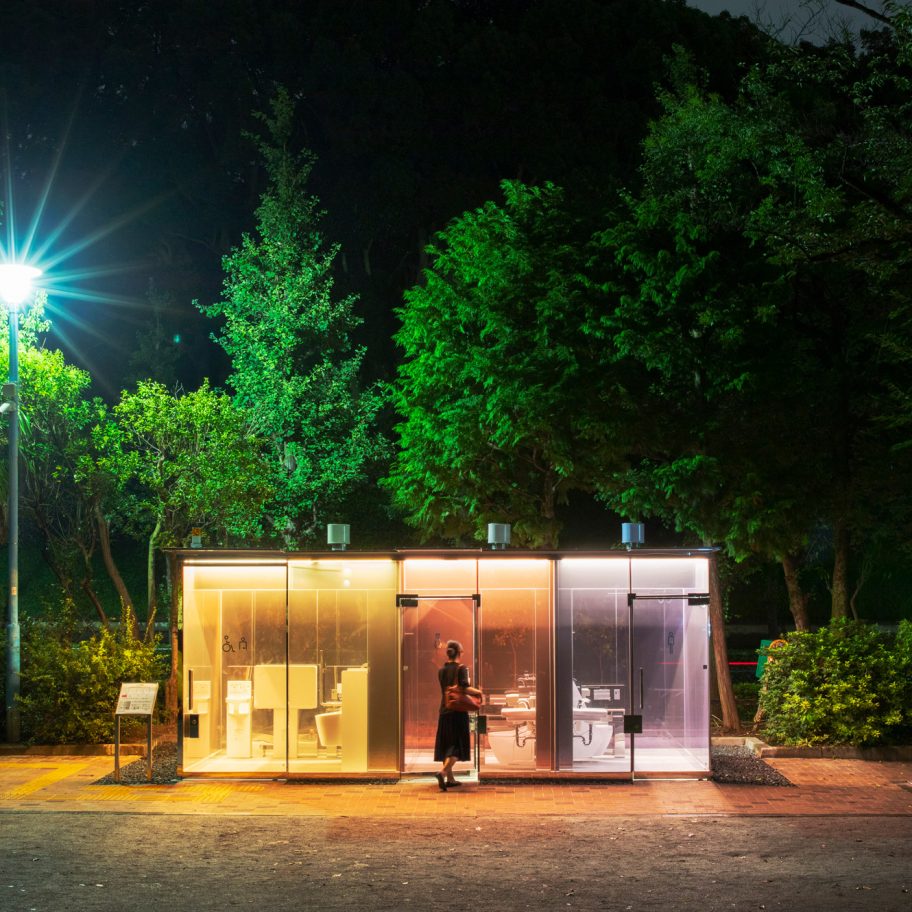 Public toilets in Tokyo's Yoyogi Fukamachi Mini Park and the Haru-No-Ogawa Community Park by Shigeru Ban for the Tokyo Toilet project