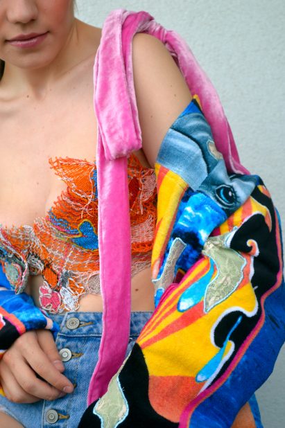 A jacket made from beach towels from the Romanian Camouflage graduate collection
