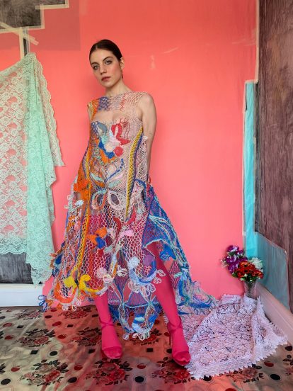 A-line dress in Alexandra Sipa's CSM graduate collection Romanian Camouflage