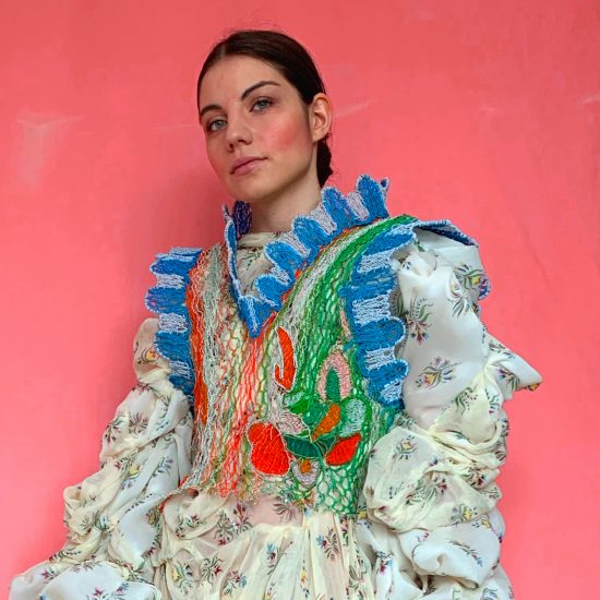Electrical wire vest in Alexandra Sipa's CSM graduate collection Romanian Camouflage