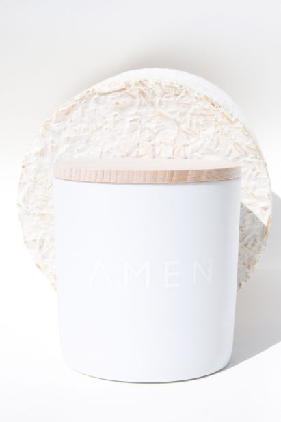 Amen candles are shipped in "carbon negative" mycelium packaging