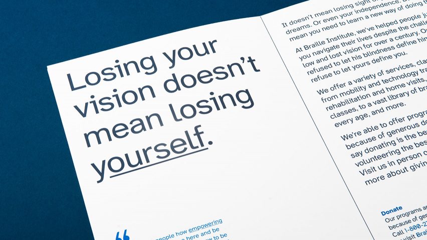 Atkinson Hyperlegible typeface for visually impaired on Braille Institute branding