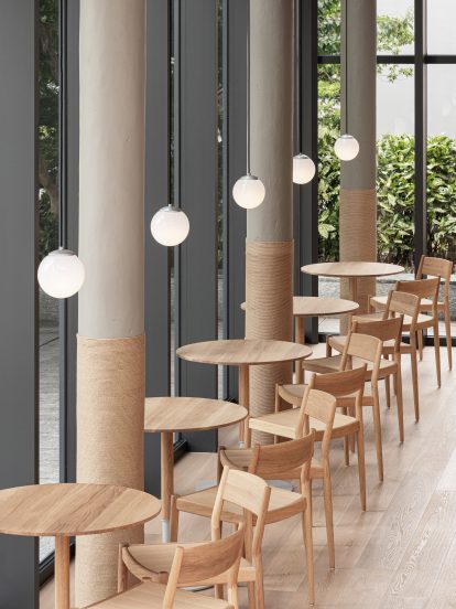 Interior of Blue Bottle Coffee cafe in Minatomirai