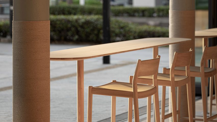 Blue Bottle Coffee cafe in Minatomirai includes chairs designed by Norm Architects