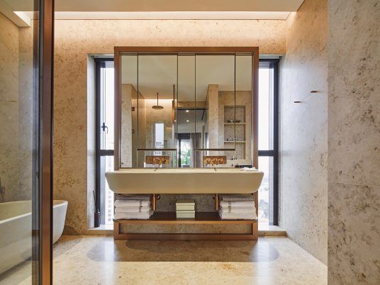 Bathroom with sinks designed by Heatherwick Studio