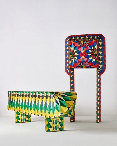 Vibrant colours on the Longbow credenza and Talleo tallboy