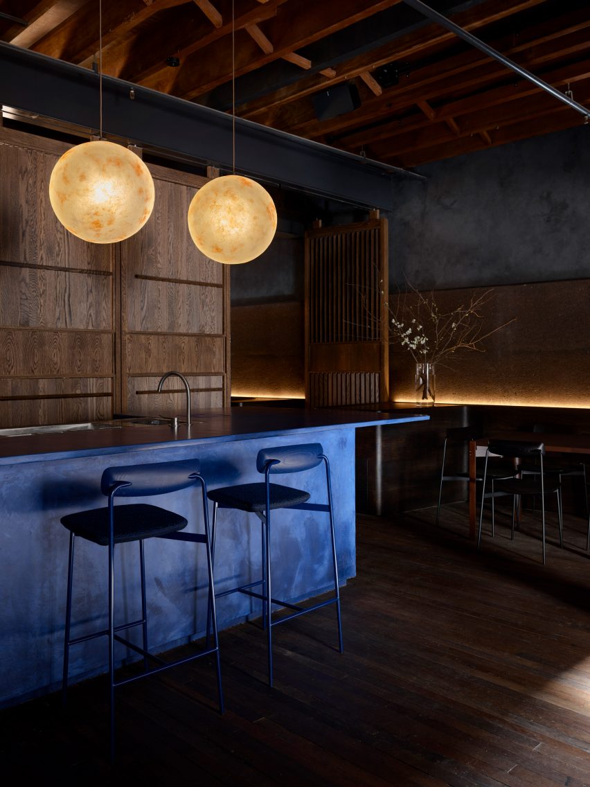 Blue tasting counter features in Four Pillars Laboratory