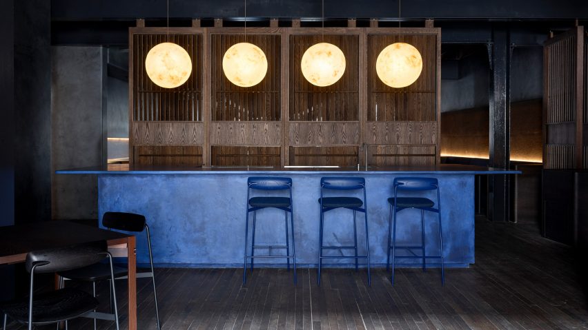 Blue tasting counter features in Four Pillars Laboratory