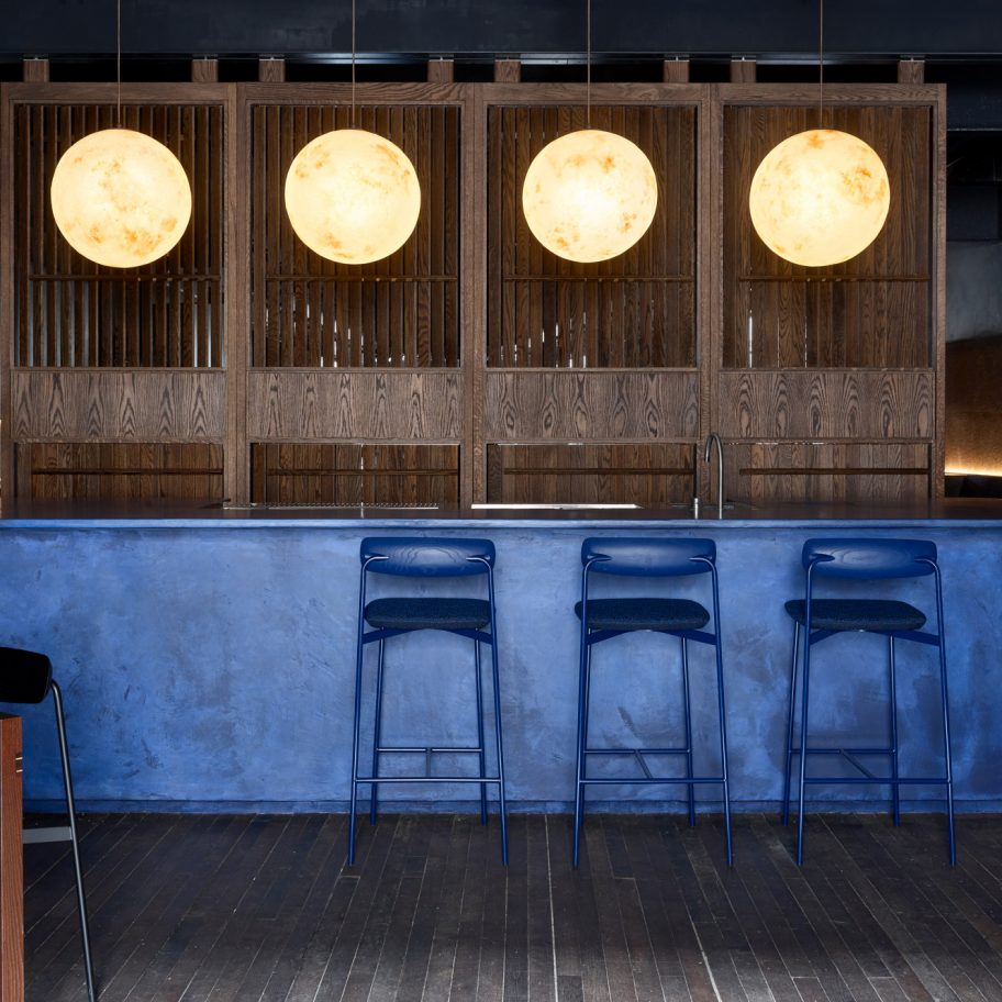 Blue tasting counter features in Four Pillars Laboratory