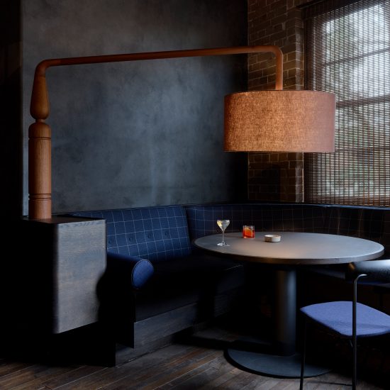 Interiors of Four Pillars' gin laboratory are dressed with blue furniture