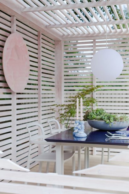 Whitewashed timber slats